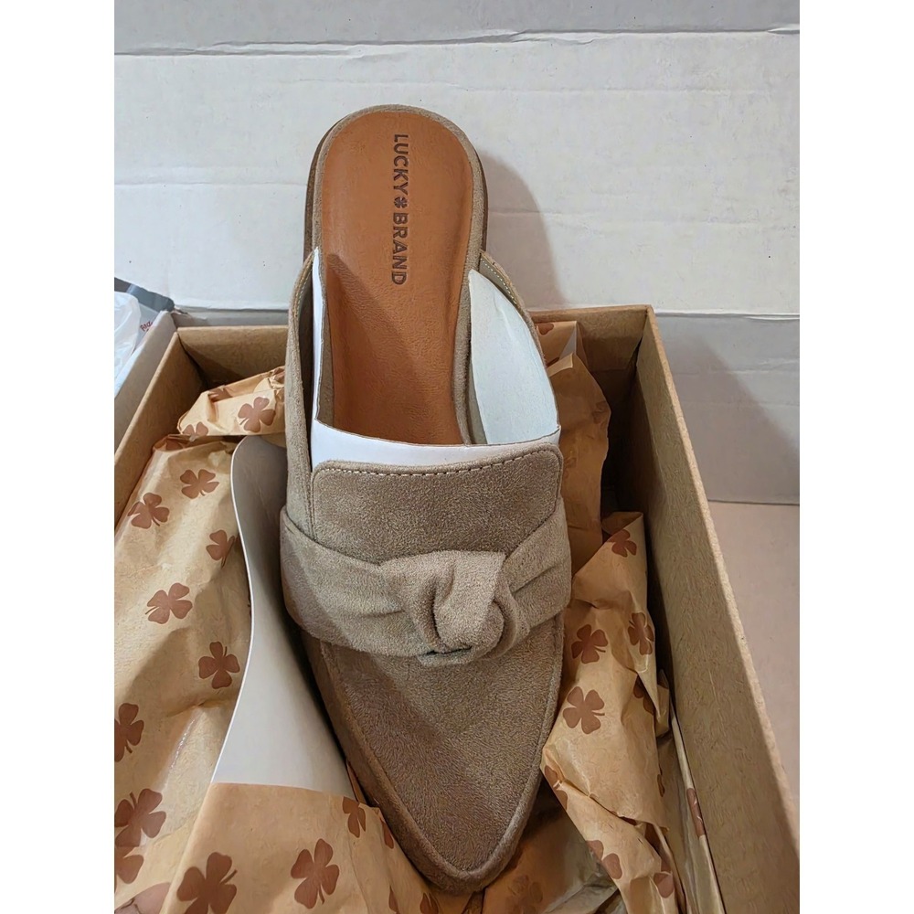 NIB Lucky Brand Alusia Faux Suede Pointed Toe Mule Flats Dune Beige Size 10